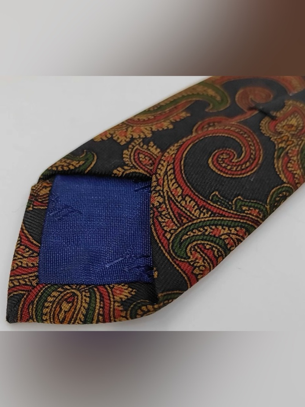 Yves Saint Laurent Black Paisley Tie with Red and Green Motifs